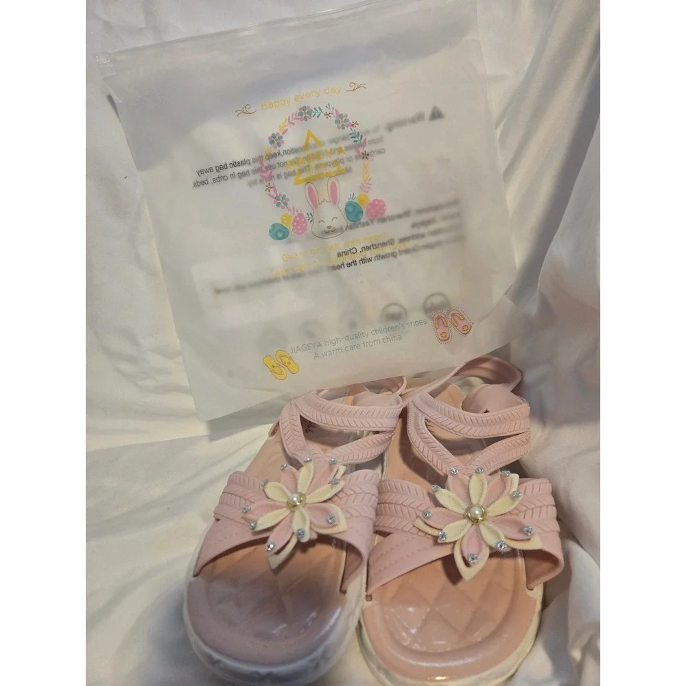 Girls Pink Flower Sandals Kids Summer Shoes Cute Casual Size 37‎